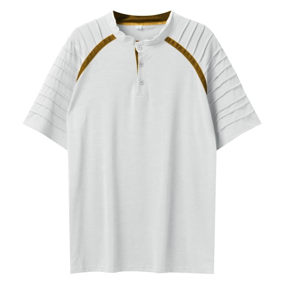 SXcggal Mens Short Sleeved T Shirt Button Up Top With Pleated Sleeves Breathable Lightweight Men's T-Shirt