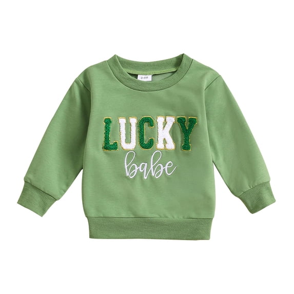 SXcggal New Boy And Girl Saint Embroidered Round Neck Sweater Leisure Fashionable Handsome Baby Tops