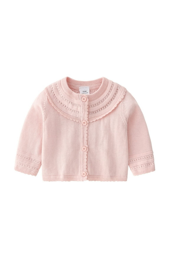 Newborn Infant Baby Girls Cotton Knit Sweater Autumn Solid Color Long Sleeve Tops Cardigan Clothes Soft Lightweight Cute Toddler Coat