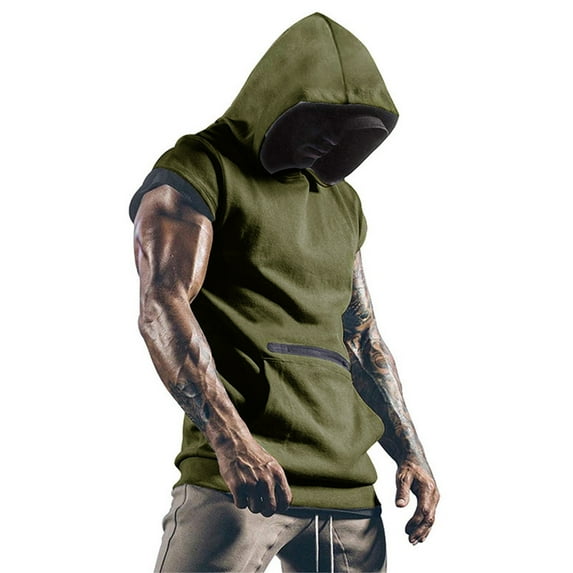SXcggal Sport Shirts Mens Summer Fashion Leisure Sports Solid Color Hooded Sleeveless Vest Top Loose Handsome Soft Men's Sweatshirt