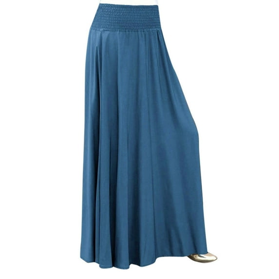 SXcggal Women Fashion Elastic Waist Solid Pleated Skirt Vintage A-line Loose Long Skirts Fashionable Casual Women's Skirt