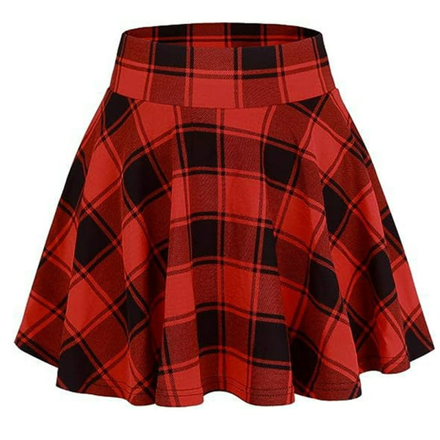 SXcggal Women Plus Size Fashion Plaid Print SKirt Elastic Waist Loose ...