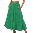 thumbnail image 1 of SXcggal Women S Summer Boho Elastic Waist Pleated A Line Flowy Swing Tiered Long Beach Skirt Dress With Pockets Fashionable Casual Women's Skirt, 1 of 4