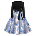 thumbnail image 1 of SXcggal Women's Easter Print Long Sleeve Belted Maxi Dress Casual Flowy Holiday Dress With Tie Waist Casual Fashionable Comfortable Women's Dress, 1 of 2