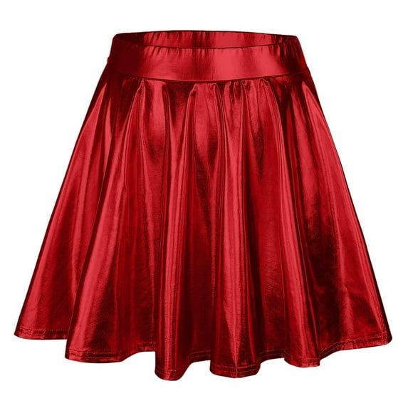 SXcggal Women's Fashion High Waist Pleated Solid Color Short Skirt Loose Skirt Metallic Skater Skirt Sparkly Shiny Flared Pleated A Line Mini Skort Fashionable Comfortable Casual Women's Skirt