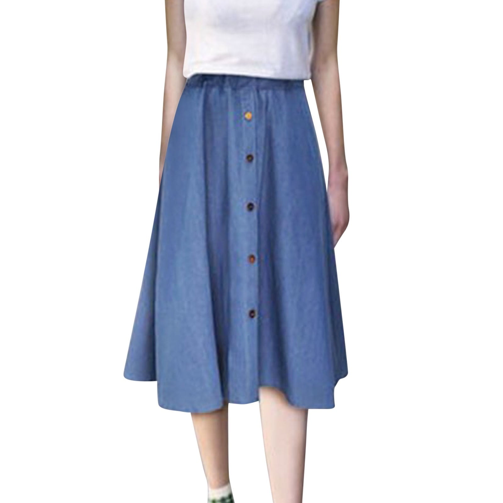 SXcggal Women's Plus Size Denim Skirt Casual High Waisted A Line Midi ...