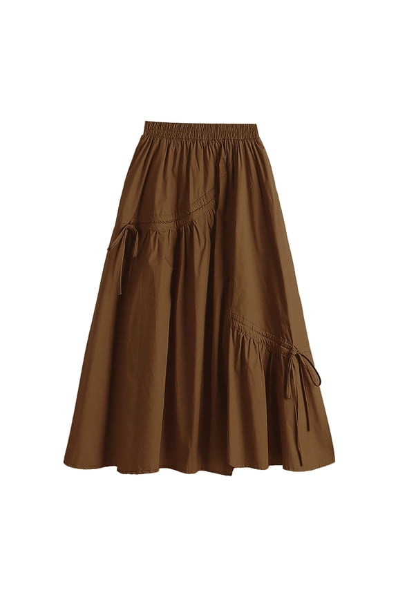 Women's Solid Color Casual Irregular Lacing Medium Length Large Swing A Line Skirt Skirt Fashionable Comfortable Women's Skirt