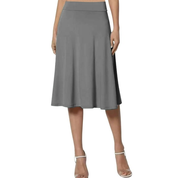 SXcggal Women's Solid Color Lightweight Flare Midi Pull On Closure Skirt Stylish Comfortable Distinctive Women's Skirt