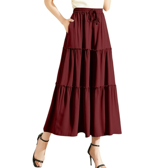 SXcggal Women's Summer Layered Skirt With Wooden Trim High Waist Elastic Lace Skirt With Ruffled Edge Stylish Comfortable Distinctive Women's Skirt