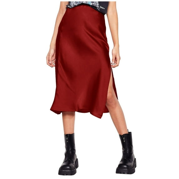SXcggal Womens High Waist Skirt Solid Color Satin Dress Zipper Elegant Skirt Stylish Comfortable Distinctive Women's Skirt