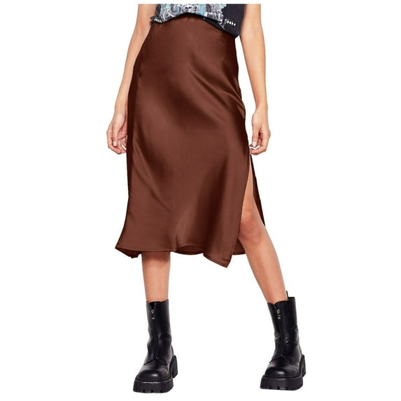 SXcggal Womens High Waist Skirt Solid Color Satin Dress Zipper Elegant Skirt Stylish Comfortable Distinctive Women's Skirt