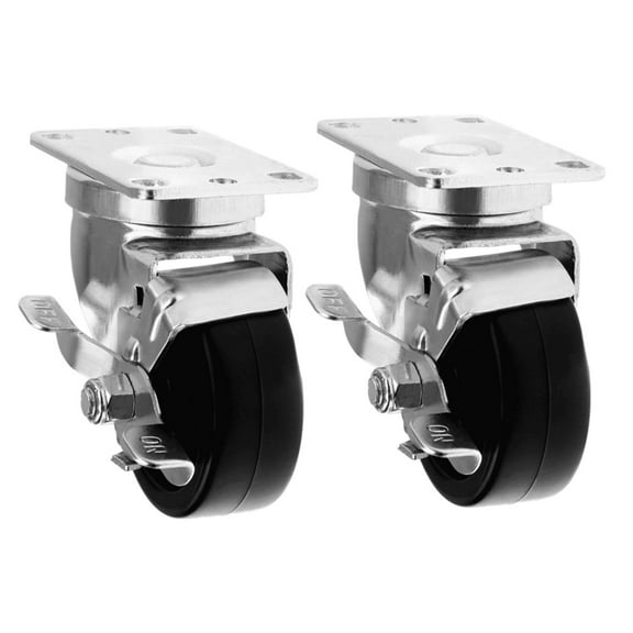 SY America 3" 2 Pack Caster w/ Polyolefin Black Rubber Top Plain Plate , Top Plate Caster, 660 lbs Total Capacity (3 inches pack of 2, Swivel w/Brake)