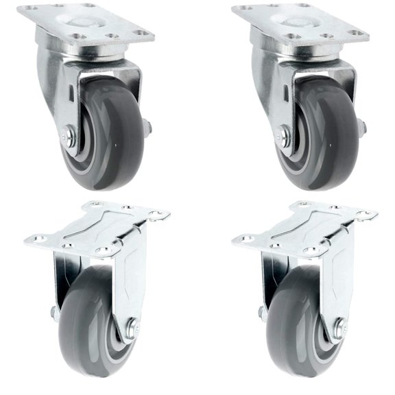 SY America 3" 4 Pack Caster w/ Gray Polyurethane Wheel Top Annular Plate, Top Plate Caster, 1200 lbs Total Capacity(3 inches pack of 4, 2 Swivel & 2 Rigid)