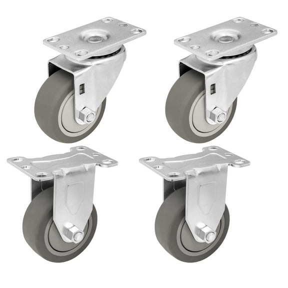 SY America 4" 4 Pack Plate Caster, Rubber Gray Swivel Rigid Caster, Top Plate Caster, 1440 lbs Total Capacity (4 inches Pack of 4, 2 Swivel & 2 Rigid)