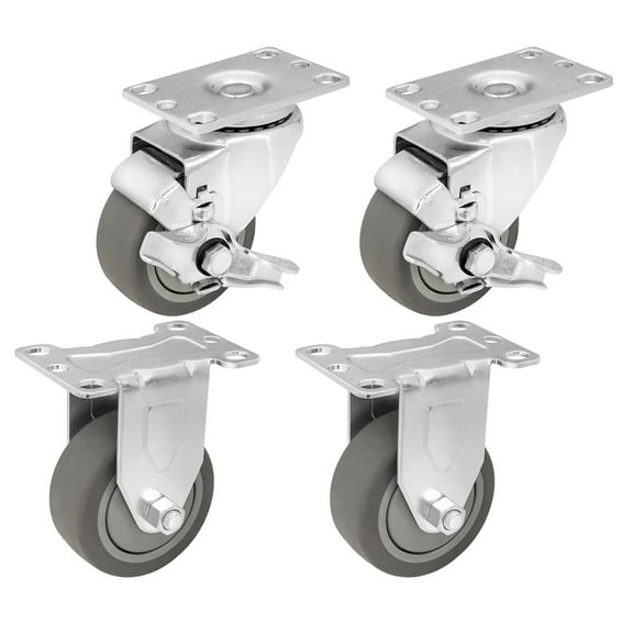 SY America 4" 4 Pack Plate Caster, Rubber Gray Swivel Rigid Caster, Top Plate Caster,1440 lbs Total Capacity (4 inches Pack of 4, 2 Swivel w/Brakes & 2 Rigid)