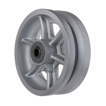 SY America 4"x1-1/2" Cast Iron V Groove Caster Wheel with Straight Roller Bearing Capacity up to 800 lbs (Silver Wheel)