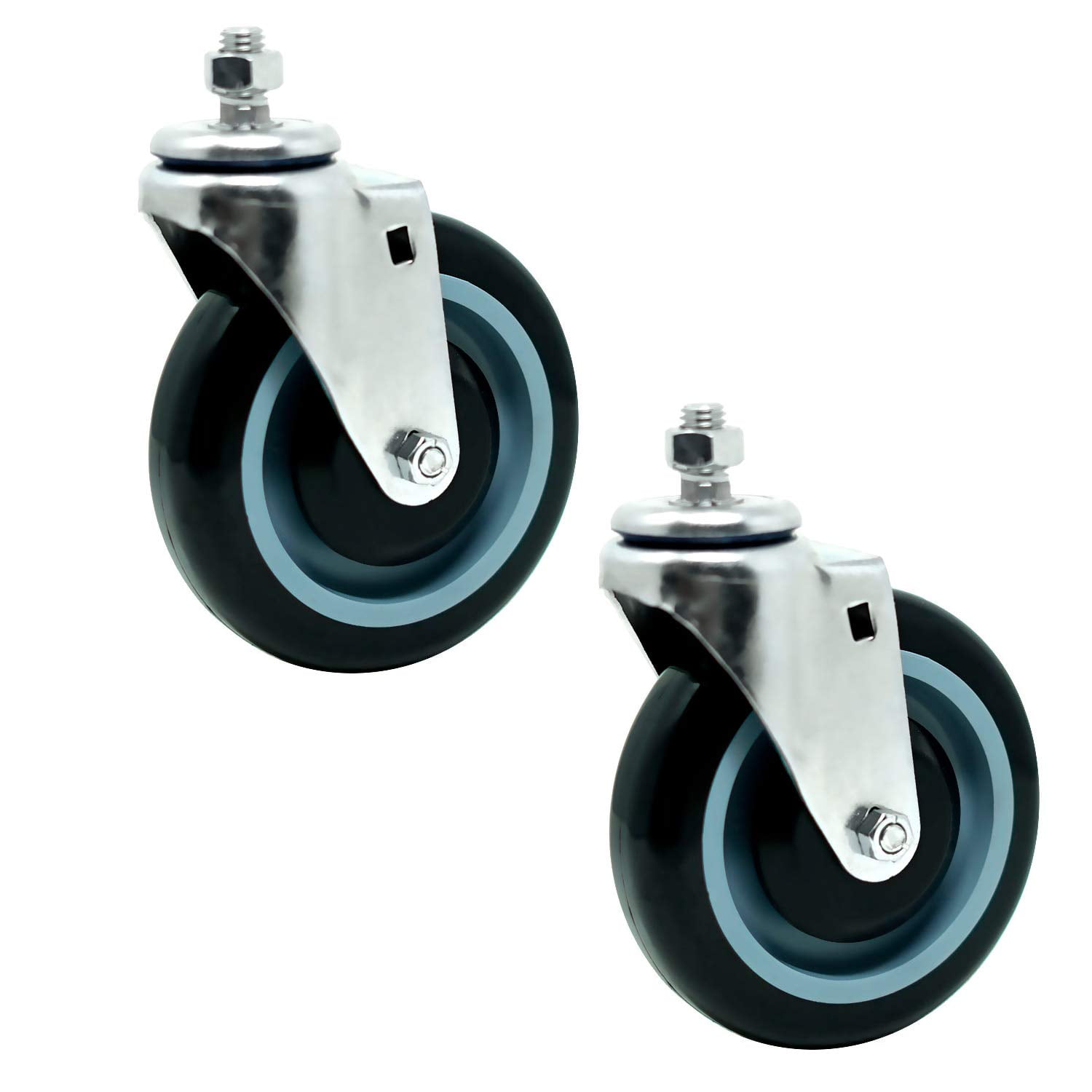 SY America 5" 2 Pack Polyurethane Stepped and Full Tread Face w/Double Ball Bearing Shopping Cart Caster Wheel with Bolts 500 lbs Total Capacity (5 inches Pack of 2, Dark Gray)