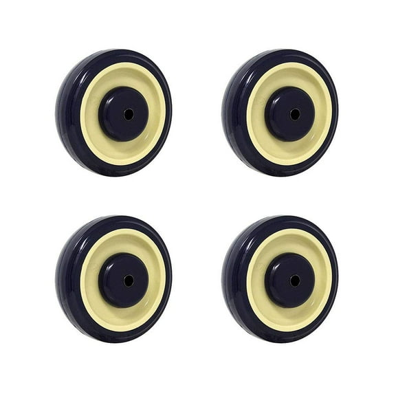 SY America 5" 4 Pack Polyurethane Stepped and Full Tread Face w/ Double Ball Bearing Shopping Cart Wheel 1000 lbs Total Capacity (5 inches pack of 4, Bore Dark Blue Beige Stepped Face)