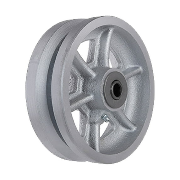 SY America 6"x2" Cast Iron V Groove Caster Wheel with Straight Roller Bearing Capacity up to 800 lbs (Silver Wheel)