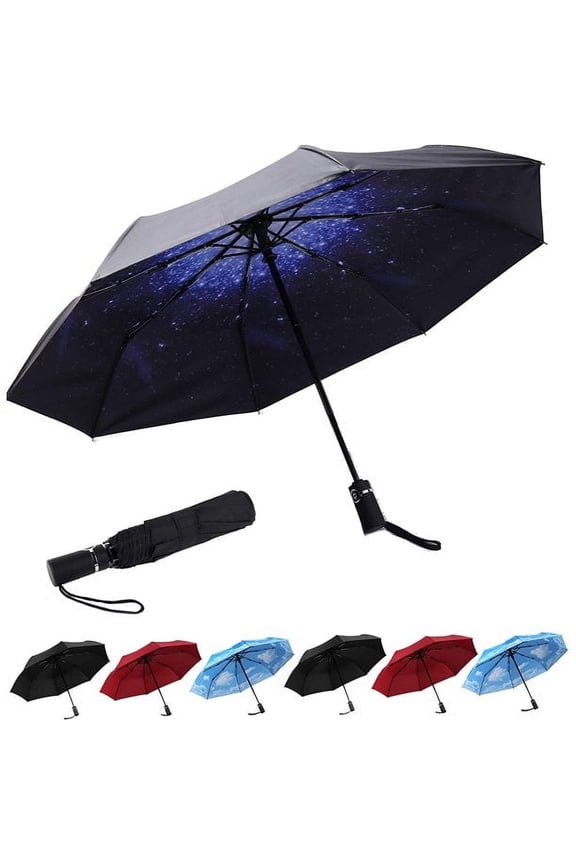 Travel Umbrellas for Rain Small Light Windproof Umbrella Automatic Folding Waterproof Umbrella Dual-use Sun Umbrella (Star Print)