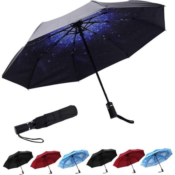 SY COMPACT Travel Umbrellas for Rain Small Light Windproof Umbrella Automatic Folding Waterproof Umbrella Dual-use Sun Umbrella (Star Print)
