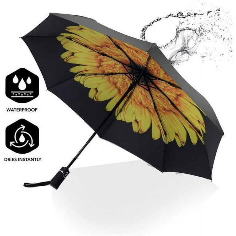 SY COMPACT Travel Umbrellas for Rain Small Light Windproof Umbrella Automatic Folding Waterproof Umbrella Dual use Sun Umbrella Yellow Flower