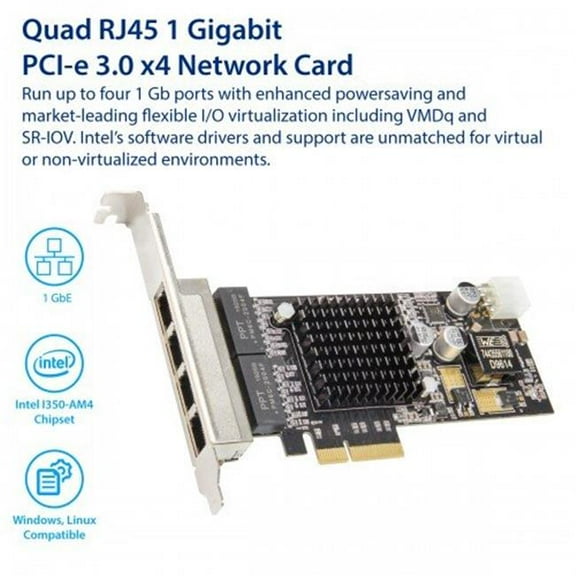 SYBA Multimedia 4 Port Gigabit 802.3at POE+ Ethernet PCI-e x4 Ethernet Network Interface Card