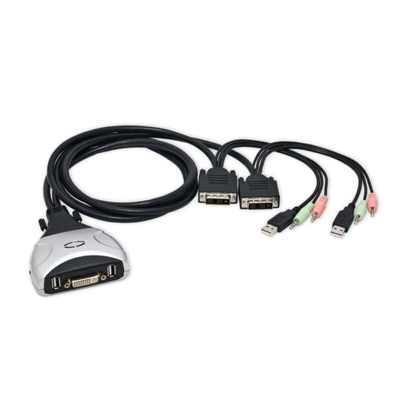 Syba USB Interface 2 Ports DVI Cable KVM Switch SUPP up to 19201200 Pixels Audio