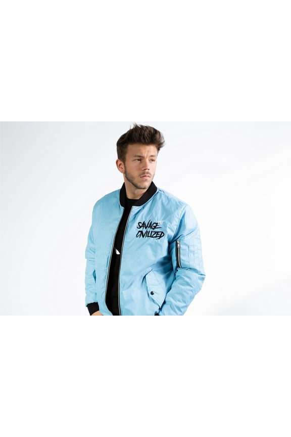 SYC Apparel Soft Blue Bomber Jacket, Nylon, Zip Pockets, Men