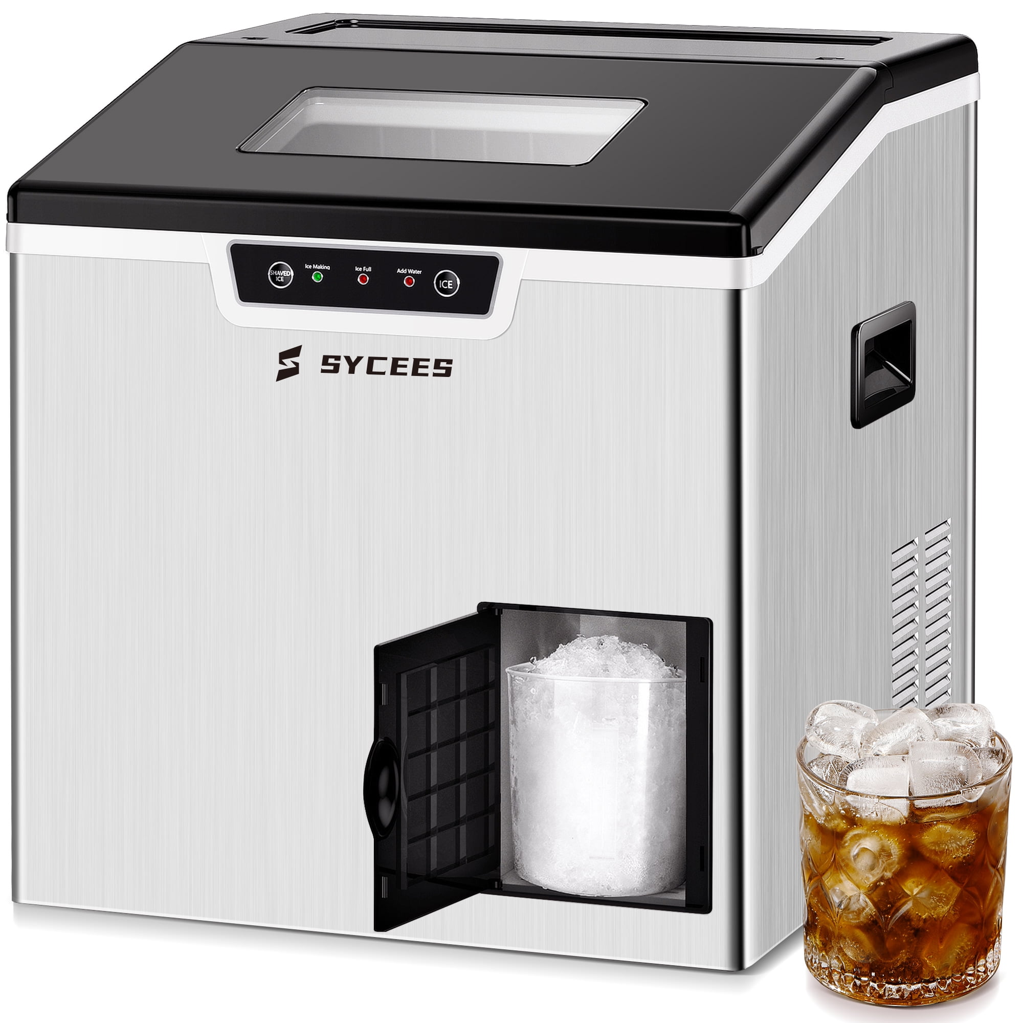 SYCEES 2-in-1 Countertop Ice Maker & Shaver Machine, 18 Bullet