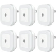SYCEES 6-Pack Plug-in LED Night Light with Dusk to Dawn Sensor for Hallway, Stairs, Bathroom, Kitchen, Bedroom, Nursery, Kids Room, Daylight White