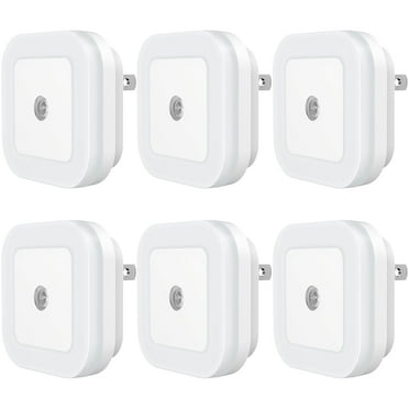 SYCEES 6-Pack Plug-in LED Night Light with Dusk to Dawn Sensor for Hallway, Stairs, Bathroom, Kitchen, Bedroom, Nursery, Kids Room, Daylight White