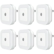 SYCEES 6-Pack Plug-in LED Night Light with Dusk to Dawn Sensor for Hallway, Stairs, Bathroom, Kitchen, Bedroom, Nursery, Kids Room, Daylight White
