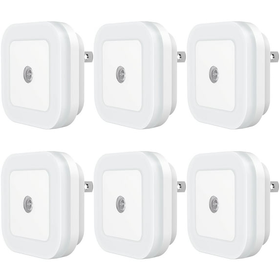 SYCEES 6-Pack Plug-in LED Night Light with Dusk to Dawn Sensor for Hallway, Stairs, Bathroom, Kitchen, Bedroom, Nursery, Kids Room, Daylight White