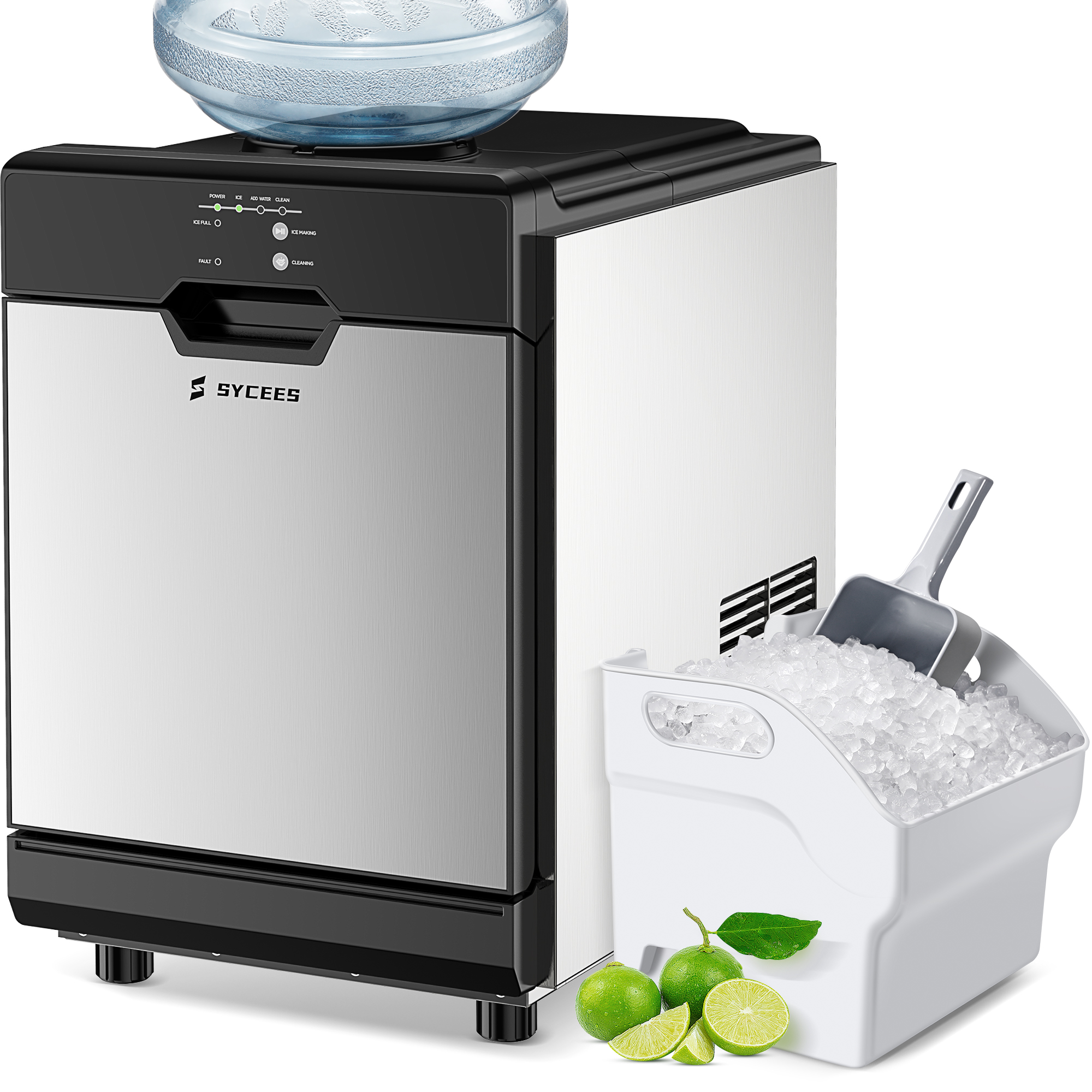 SYCEES Nugget Ice Maker Countertop, 55lbs/24h, 13lbs Storage, Sonic Ice