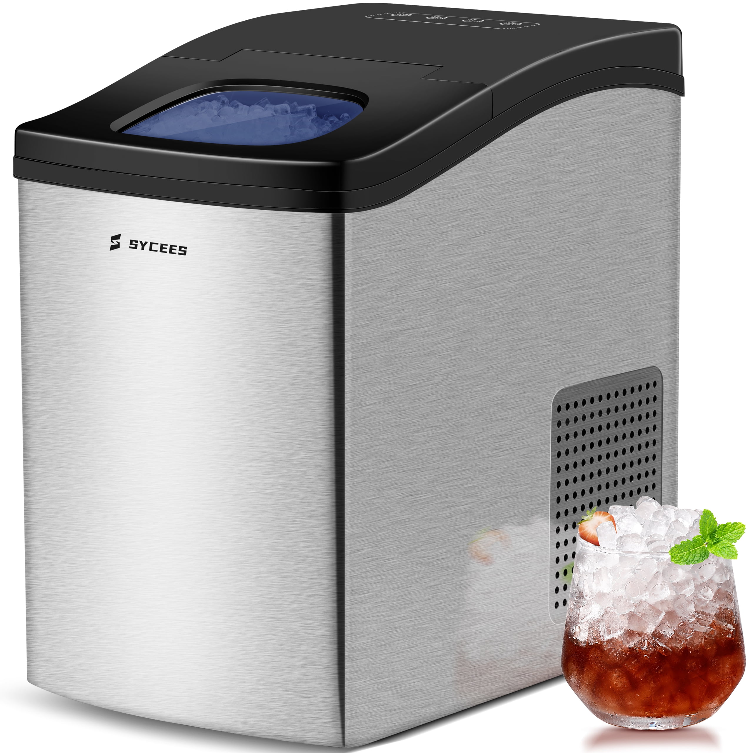 Sycees Portable Nugget Ice Maker for Countertop, 33lbs/24H, 5lbs Ice Storage, Pellet Ice Ready in 10 Mins, Self-Cleaning, Touch Control, Stainless