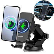 SYCHY 3-in-1 Dashboard Design Car Phone Holder,15W Fast Wireless Charger for iPhone 15 14 13 Pro Max Samsung All Cell Phones (Black)
