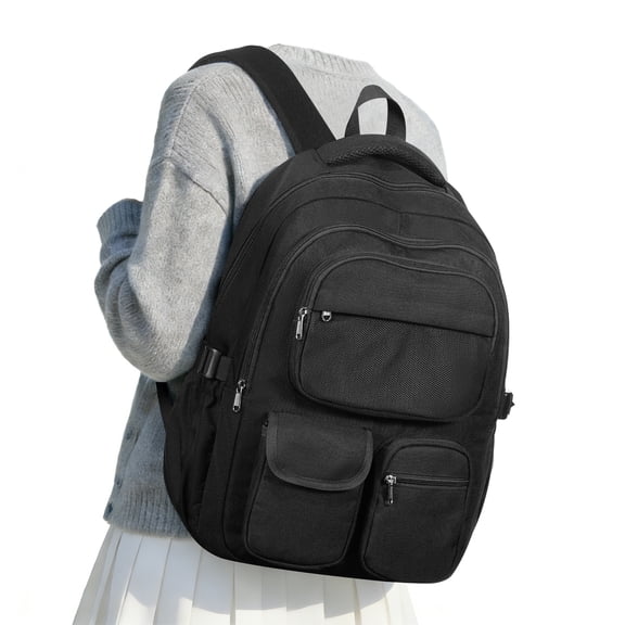 SYCNB 28L Large Capacity School Backpack for Teens, Generic Water Repellent 14" Laptop Bookbag with Multiple Pockets, for Travel & College, Black