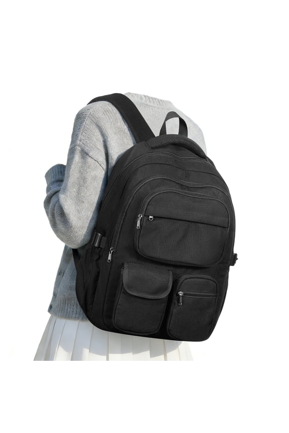 28L Large Capacity School Backpack for Teens, Generic Water Repellent 14" Laptop Bookbag with Multiple Pockets, for Travel & College, Black