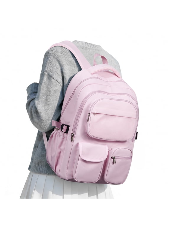 28L Large Capacity School Backpack for Teens, Generic Water Repellent 14" Laptop Bookbag with Multiple Pockets, for Travel & College, Pink