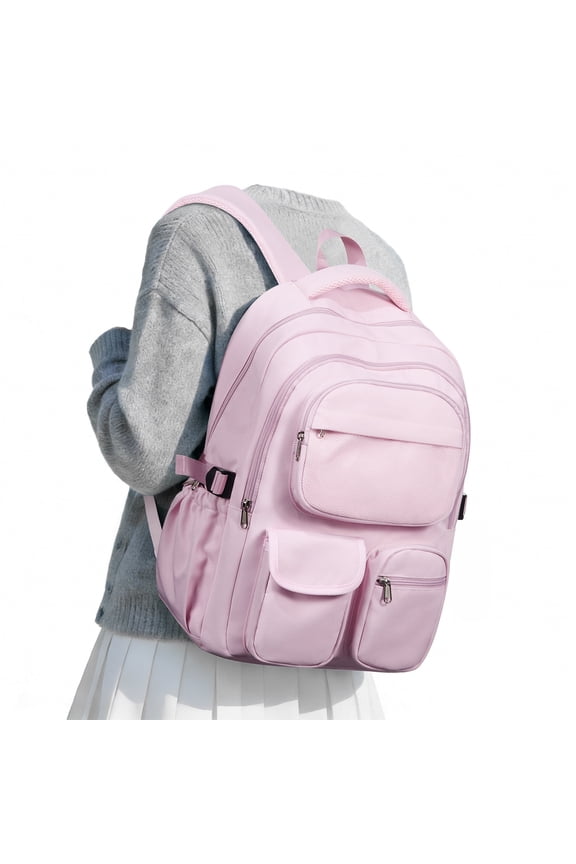 28L Large Capacity School Backpack for Teens, Generic Water Repellent 14" Laptop Bookbag with Multiple Pockets, for Travel & College, Pink