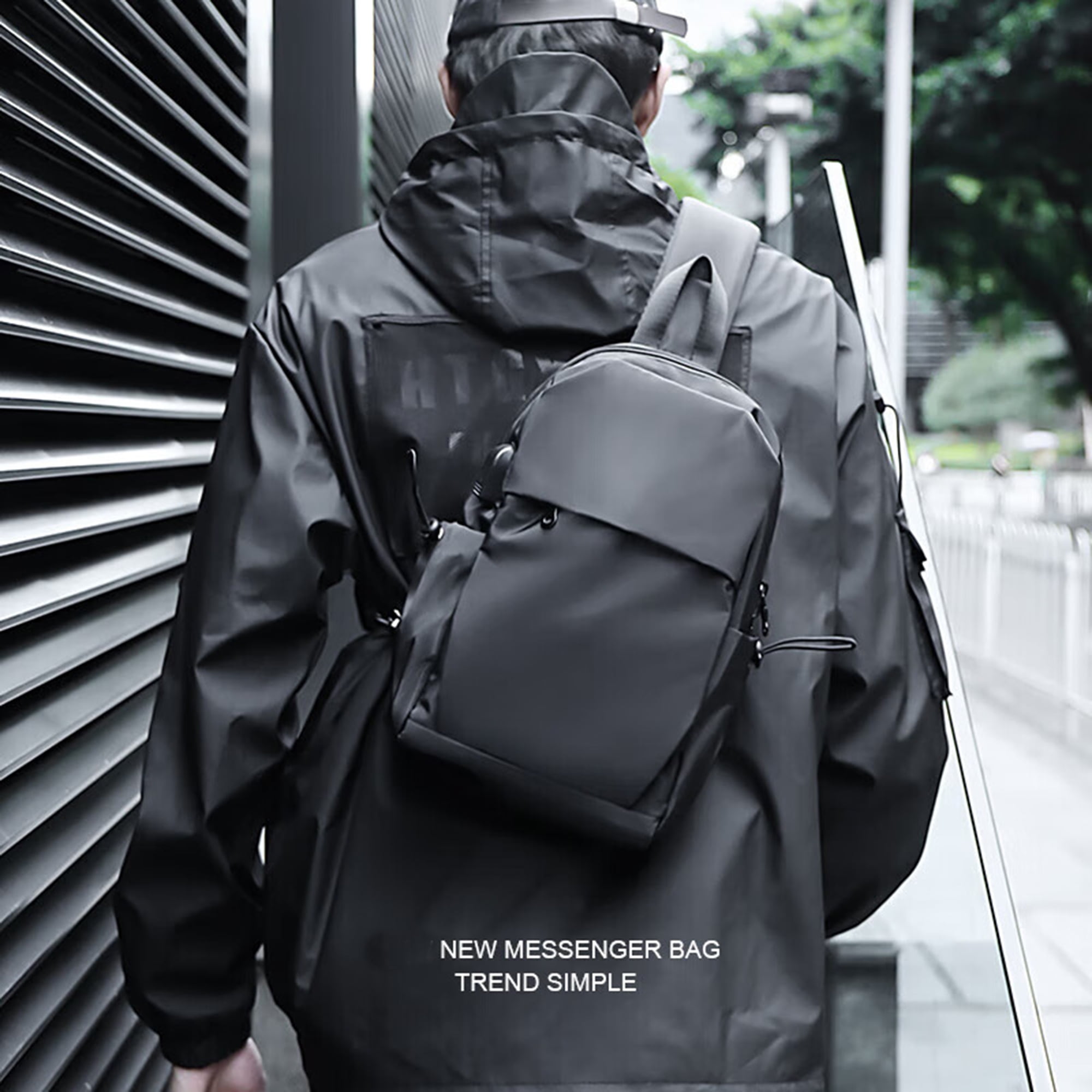 SYCNB Black Leather Small Sling Bag Crossbody Backpack Shoulder Bag for