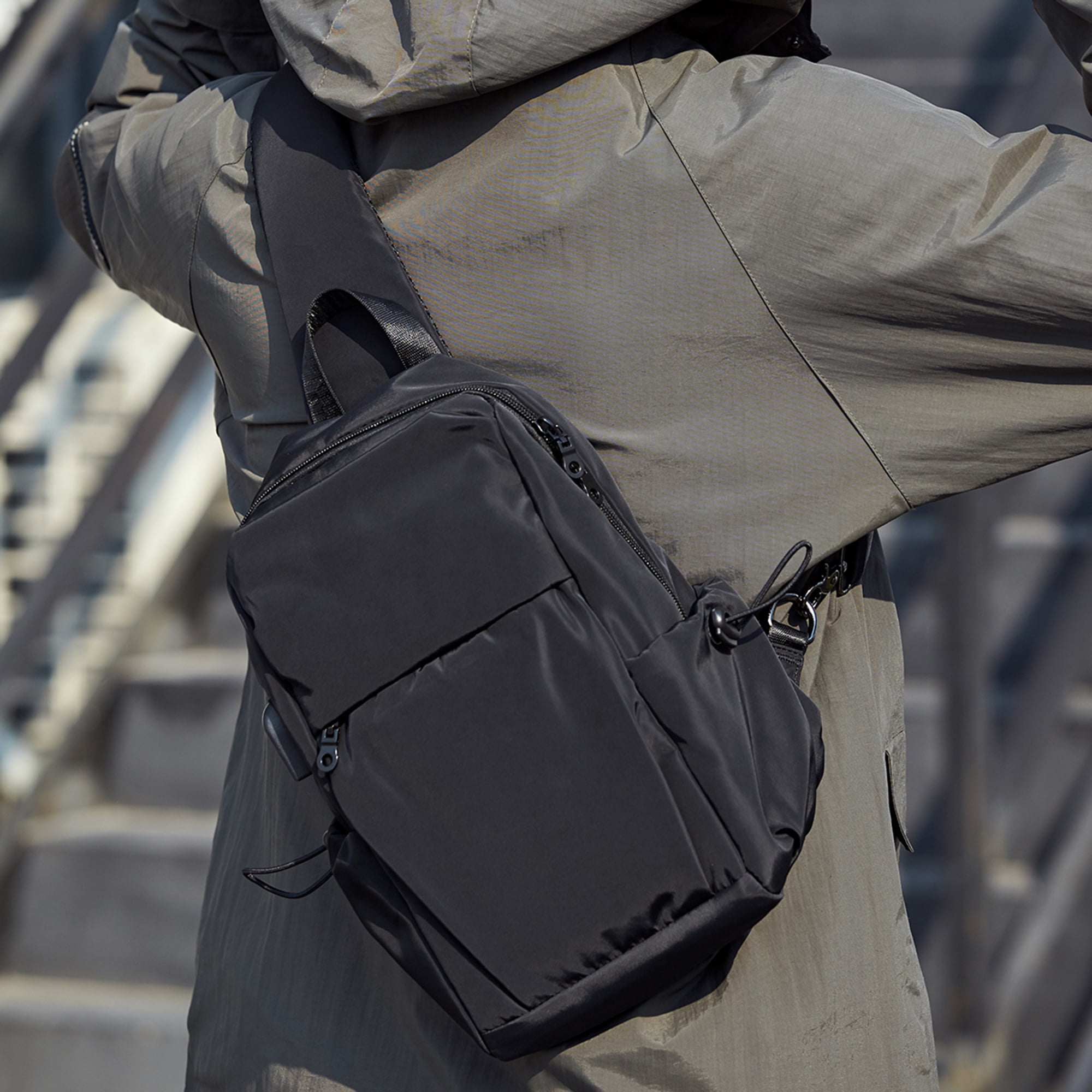 SYCNB Sling Backpack Crossbody Bag for Men Women,Small Backpack One Shoulder Bag, Water Resistant Chest Bag, Adult Unisex, Gray