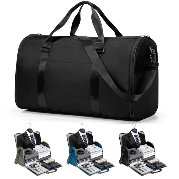 SYCNB Convertible 2-in-1 Travel Garment Bag, Weekender Duffel Bag for Men & Women, Carry-on Hanging Suit Bag for Travel, Business Overnight Bag for Wrinkle-Free, Black