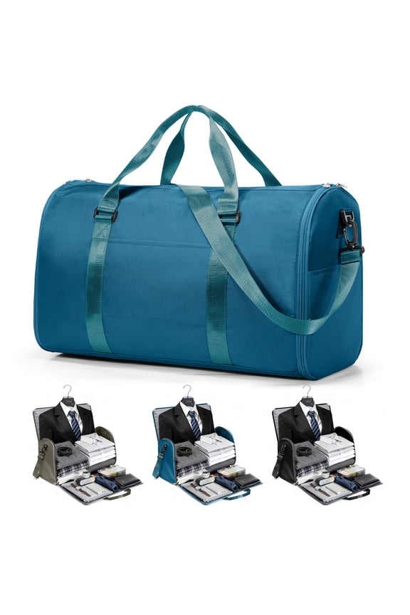 Convertible 2-in-1 Travel Garment Bag, Weekender Duffel Bag for Men & Women, Carry-on Hanging Suit Bag for Travel, Business Overnight Bag for Wrinkle-Free, Peacock Blue