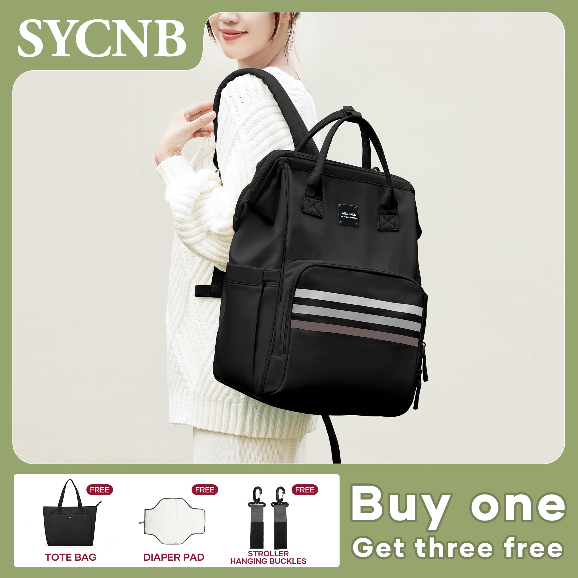 SYCNB Diaper Backpack, Waterproof Travel Diaper Bag, Large Capacity Baby Stuff Organizer Diaper