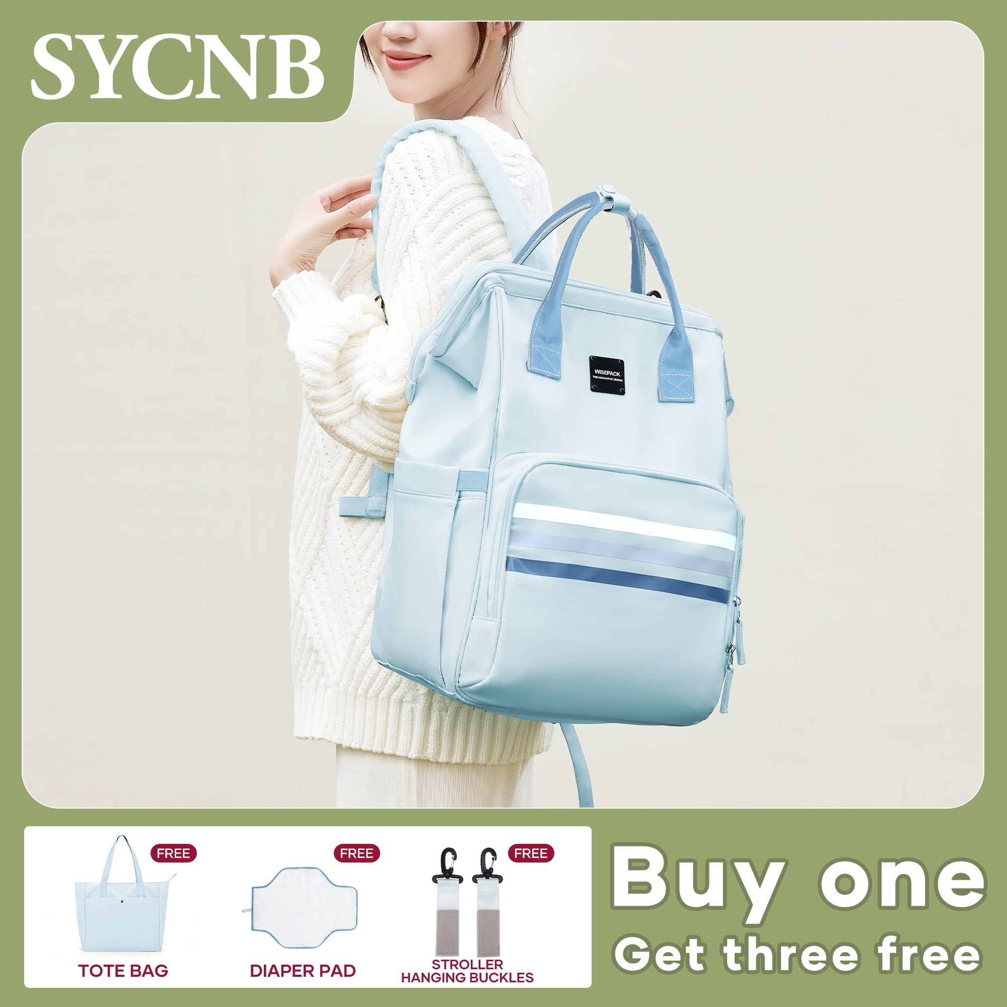 SYCNB Diaper Backpack, Waterproof Travel Diaper Bag, Large Capacity Baby Stuff Organizer Diaper