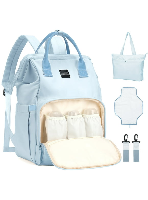 SYCNB Diaper Backpack, Waterproof Travel Diaper Bag, Large Capacity Baby Stuff Organizer  Diaper Bag for Boys and Girls, Hospital Portabl Baby Diaper Backpack with Changing Station Light Blue