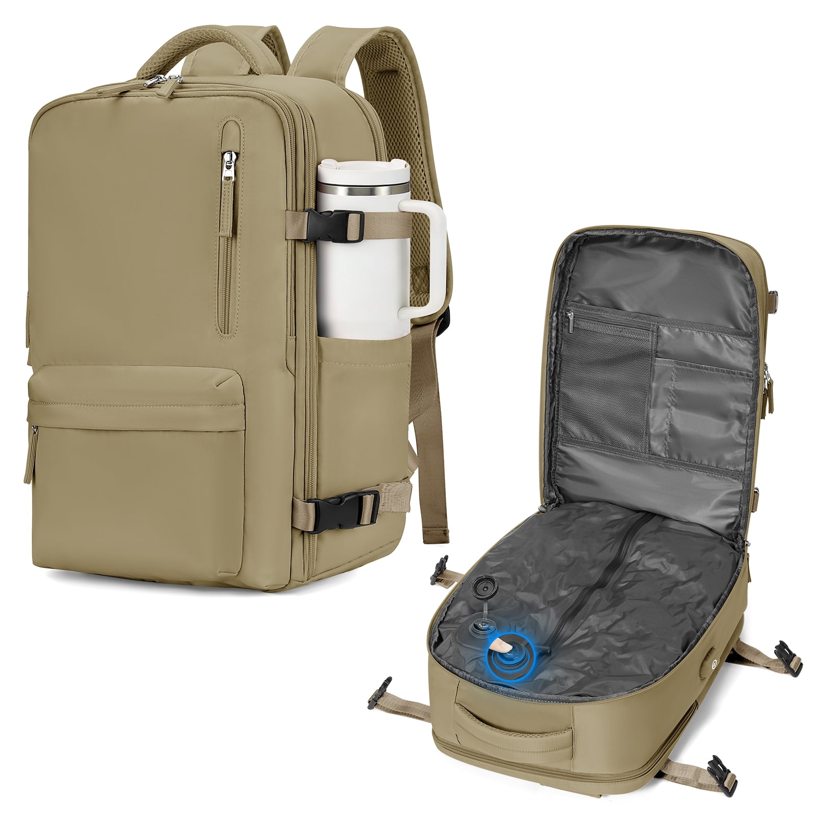SYCNB Large Air Seal Travel Backpack for Men & Women, Airline Approved Vacuum Compression, Water-Resistant with Pump & Usb Port, 16 inch Laptop, Khaki