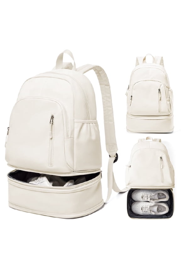 Gym Backpack with Shoe Compartment, Waterproof Lightweight Sport Bag for Men & Women, Casual Travel Swimming Bag, Beige